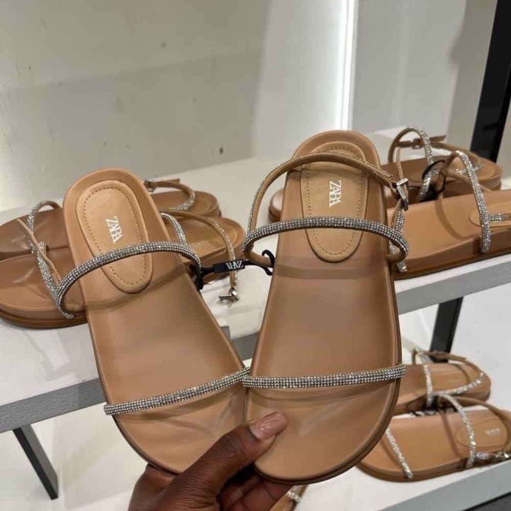 Zara Rhinestone Crystal Flat Mule Sandals NWT